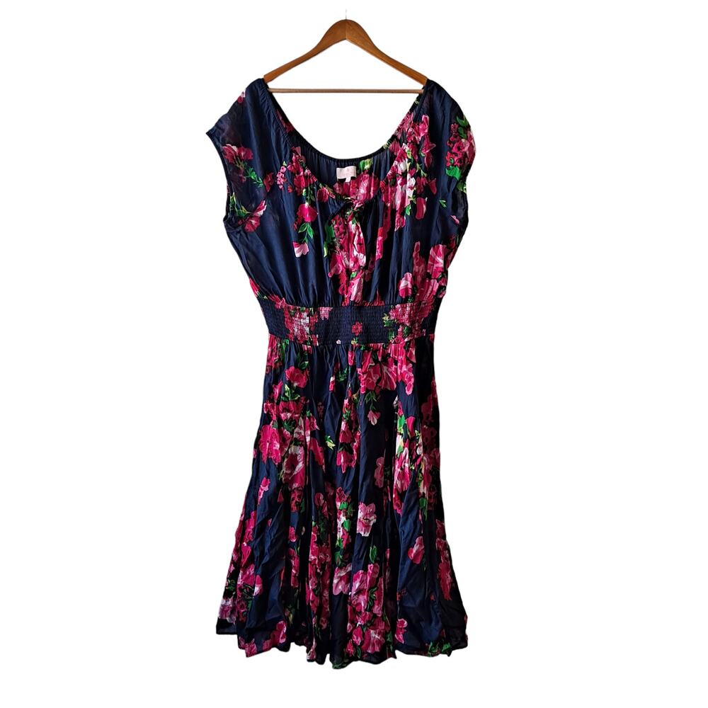 Laurie Felt Womens Multicolored Floral Scoop Neck Smocked Waist Ankle Dress - 2X